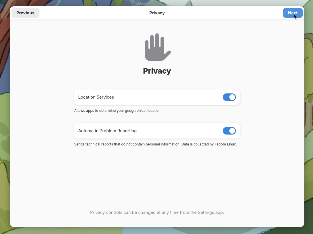 The Privacy page